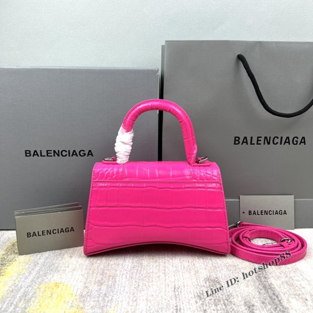 Balenciaga專櫃爆款玫紅xs號鱷魚紋Hourglass沙漏包 巴黎世家頂級原單手提肩背包 款號：8896 fyj1226